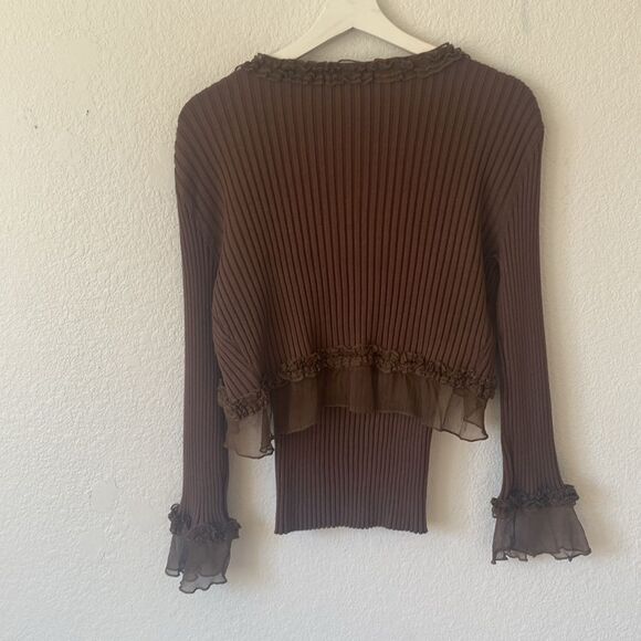 Vintage Y2k wd ny Brown Ribbed Long Sleeve Cardigan and Tank Top Set - Picture 6 of 6